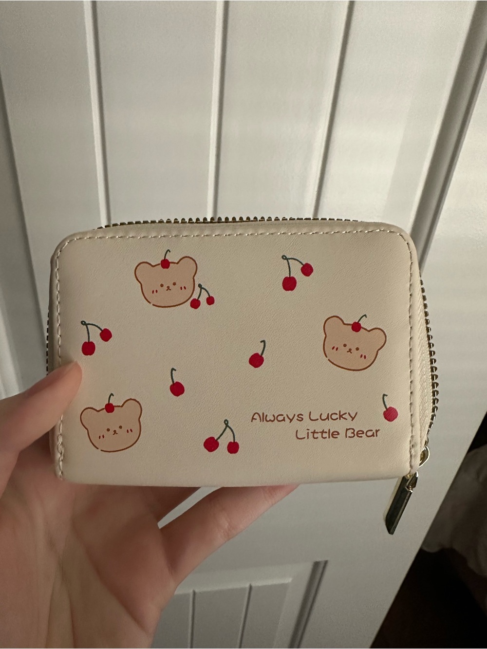 Always Lucky Little Bear Cream Kids Wallet with Cherry Print